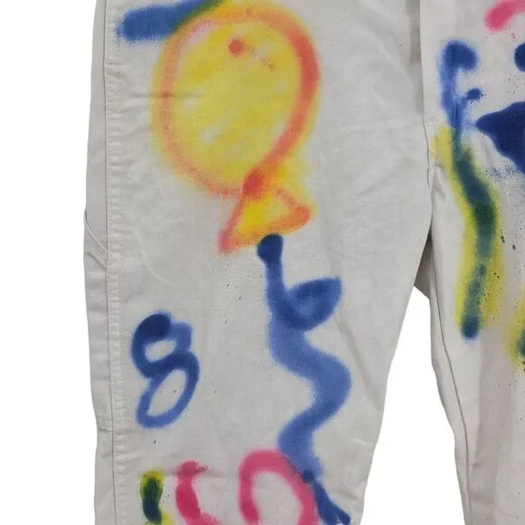 Unisex‎ Upcycled White Painters Pants 34x30 Multicolor Party Graffiti Streetwear